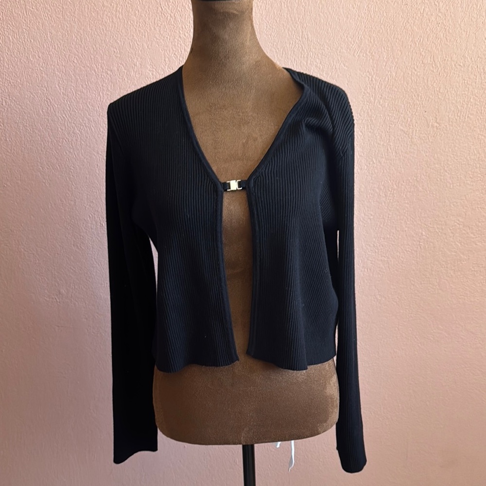 Chic Black Long Sleeve Ribbed Top